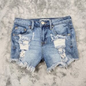 Almost Famous Shorts Womens 00 Blue Distressed Cutoff Frayed Denim Jean Casual